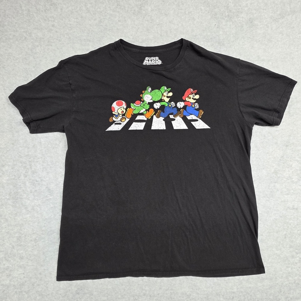 Nintendo Super Mario Abbey Road T-Shirt Men's XL Black 2017 Mario Luigi Yoshi